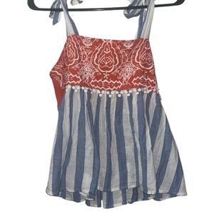 Small boho blue and orange Sleeveless pinstripe Top